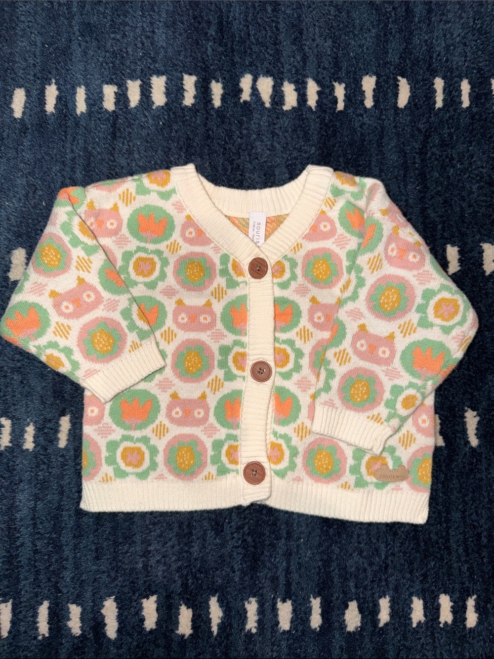 Cream Floral & Pastel Patterned Kids Cardigan Sweater